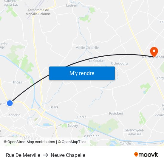 Rue De Merville to Neuve Chapelle map