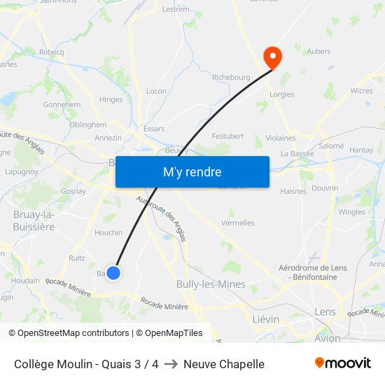 Collège Moulin - Quais 3 / 4 to Neuve Chapelle map