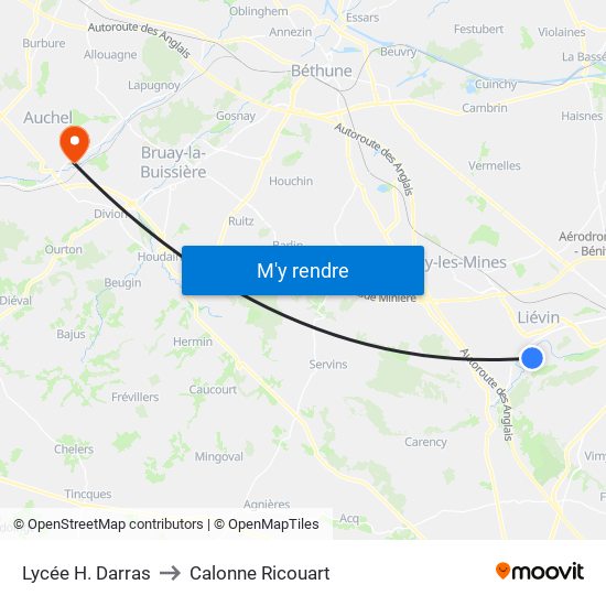 Lycée H. Darras to Calonne Ricouart map