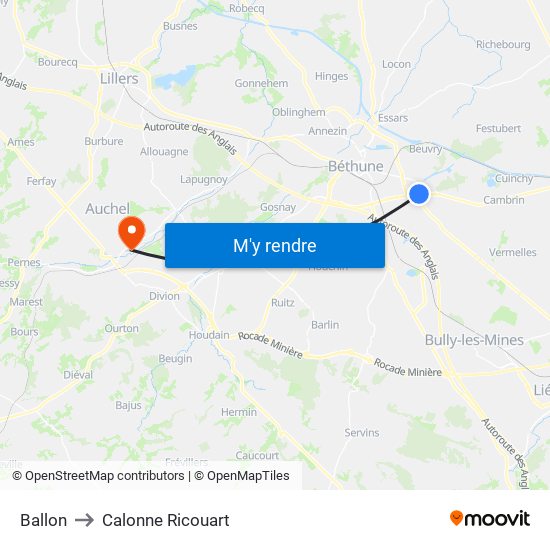 Ballon to Calonne Ricouart map