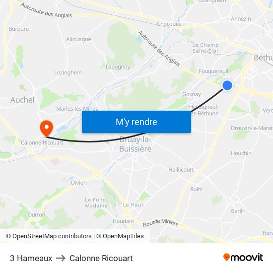 3 Hameaux to Calonne Ricouart map