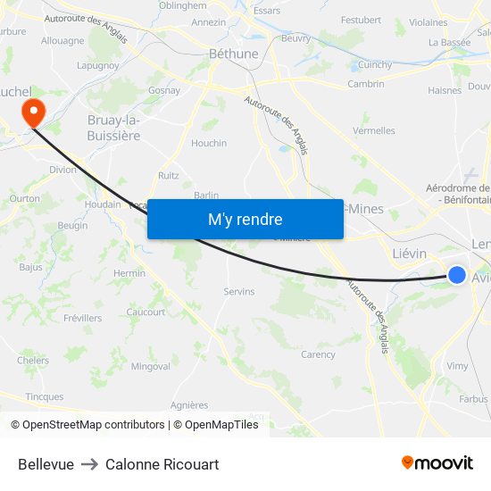Bellevue to Calonne Ricouart map