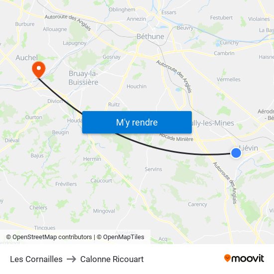 Les Cornailles to Calonne Ricouart map