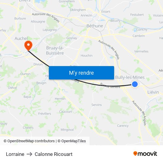Lorraine to Calonne Ricouart map