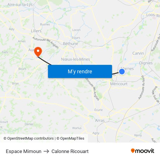 Espace Mimoun to Calonne Ricouart map