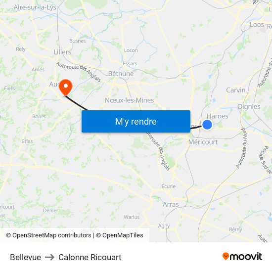 Bellevue to Calonne Ricouart map