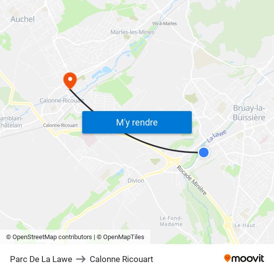 Parc De La Lawe to Calonne Ricouart map