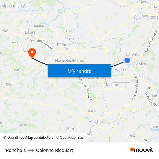 Ronchois to Calonne Ricouart map