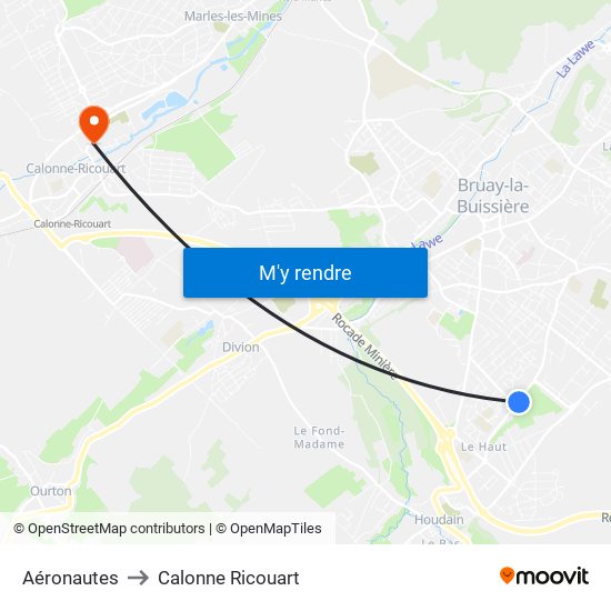 Aéronautes to Calonne Ricouart map