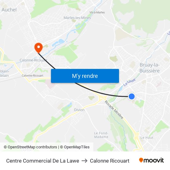 Centre Commercial De La Lawe to Calonne Ricouart map