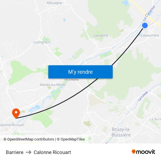 Barriere to Calonne Ricouart map