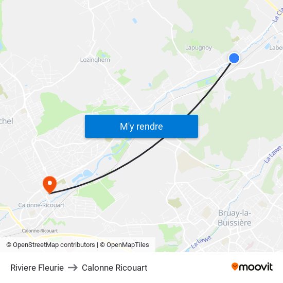 Riviere Fleurie to Calonne Ricouart map