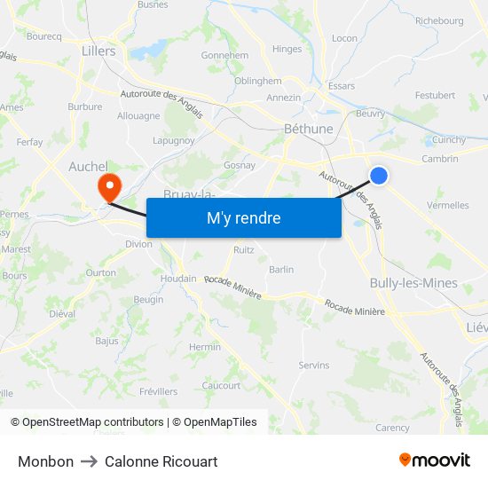 Monbon to Calonne Ricouart map