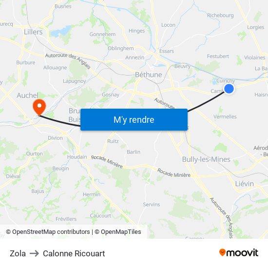 Zola to Calonne Ricouart map