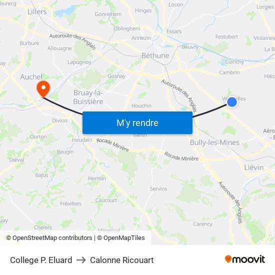 College P. Eluard to Calonne Ricouart map