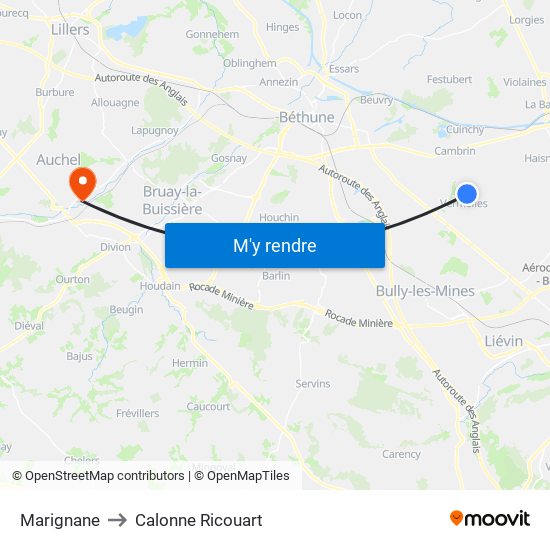 Marignane to Calonne Ricouart map