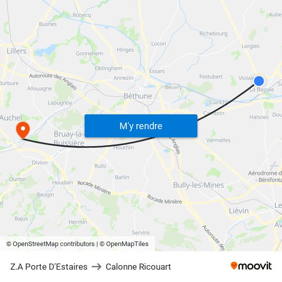 Z.A Porte D'Estaires to Calonne Ricouart map