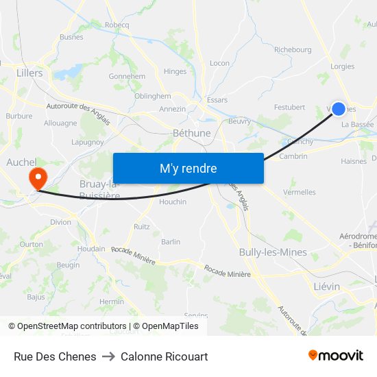 Rue Des Chenes to Calonne Ricouart map