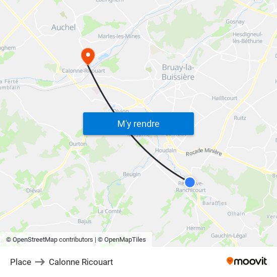 Place to Calonne Ricouart map