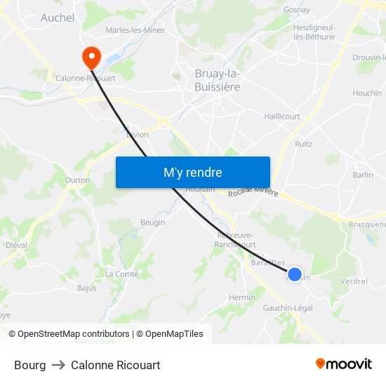 Bourg to Calonne Ricouart map