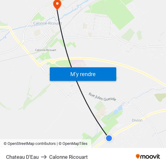 Chateau D'Eau to Calonne Ricouart map