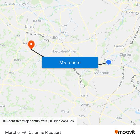 Marche to Calonne Ricouart map