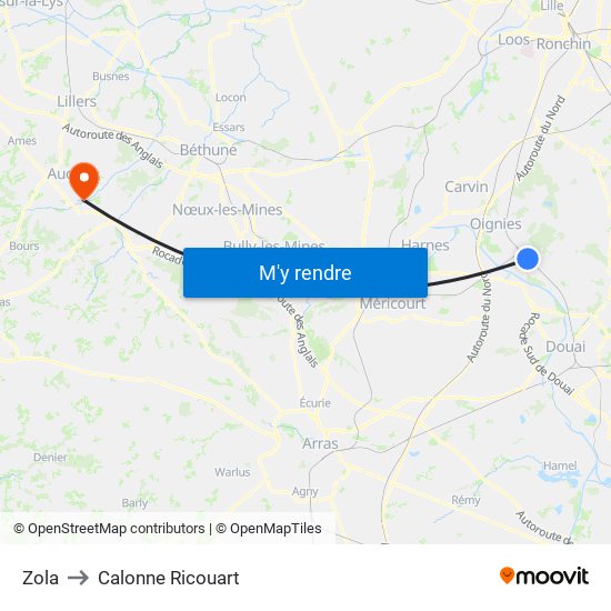 Zola to Calonne Ricouart map