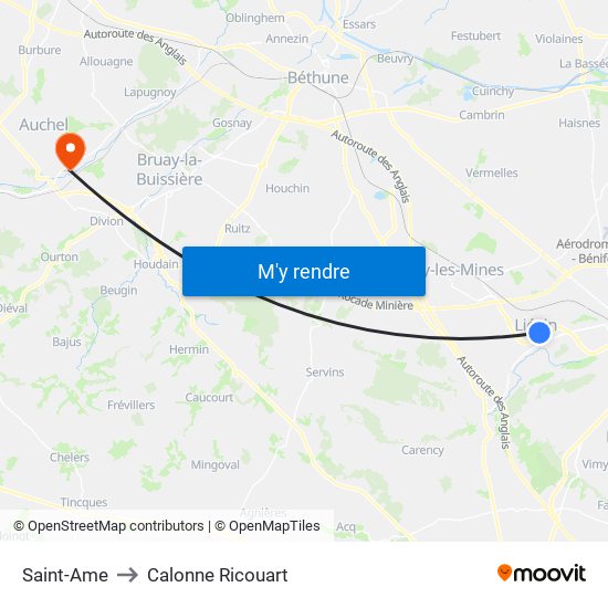 Saint-Ame to Calonne Ricouart map