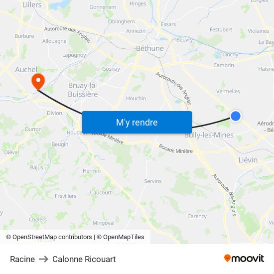 Racine to Calonne Ricouart map