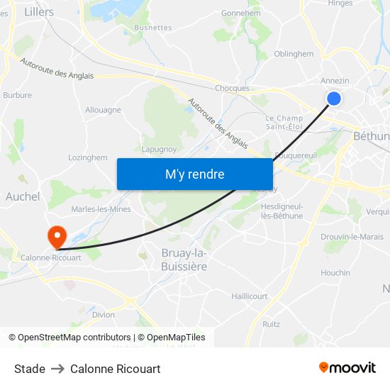 Stade to Calonne Ricouart map