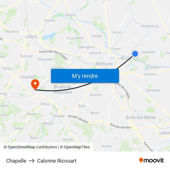 Chapelle to Calonne Ricouart map