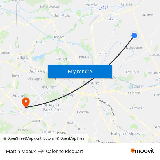 Martin Meaux to Calonne Ricouart map