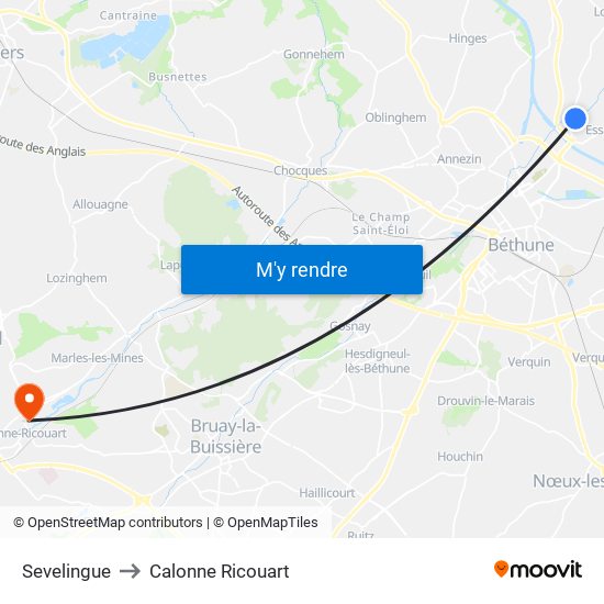 Sevelingue to Calonne Ricouart map