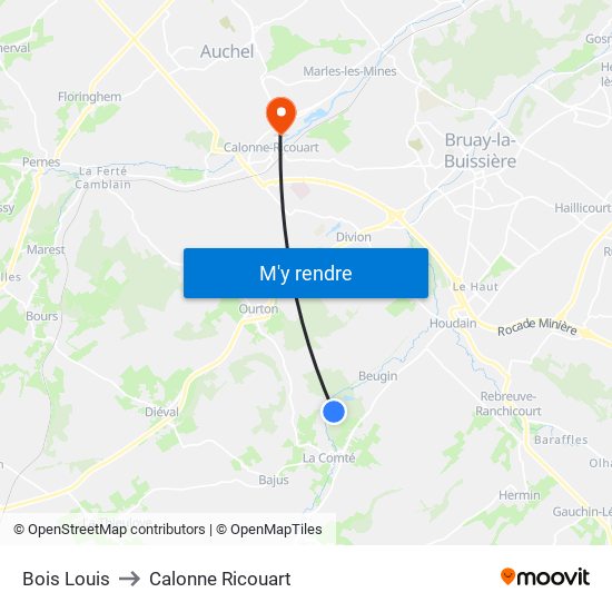 Bois Louis to Calonne Ricouart map