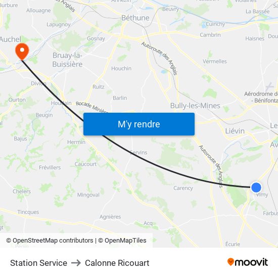 Station Service to Calonne Ricouart map