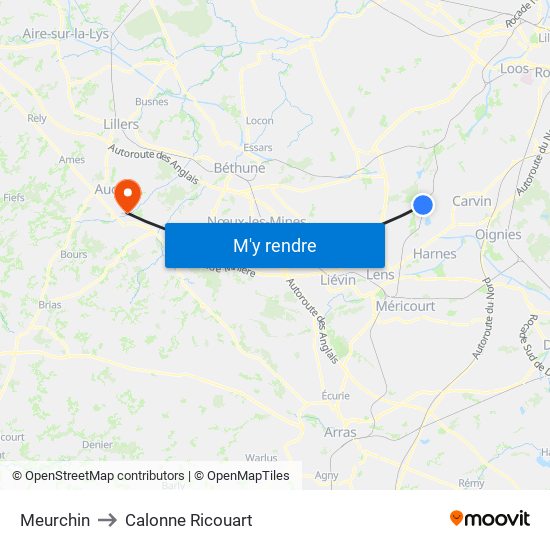 Meurchin to Calonne Ricouart map