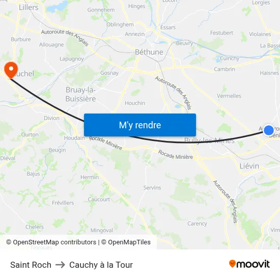 Saint Roch to Cauchy à la Tour map