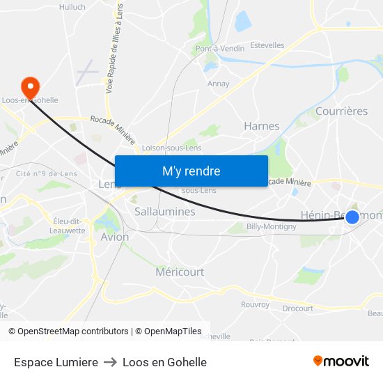 Espace Lumiere to Loos en Gohelle map