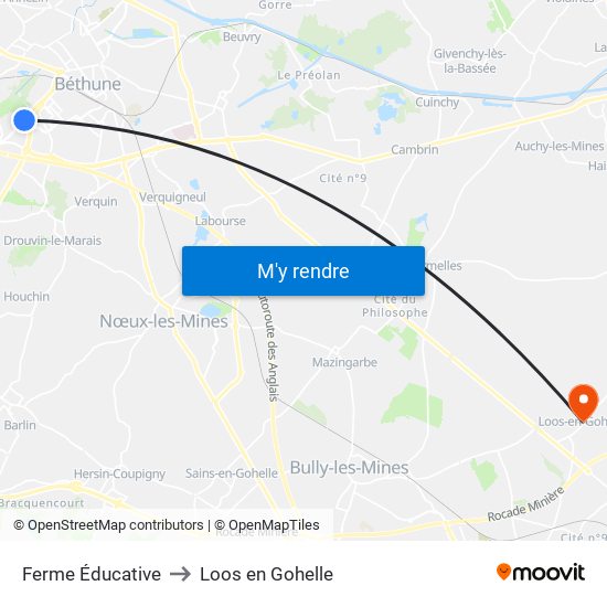 Ferme Éducative to Loos en Gohelle map