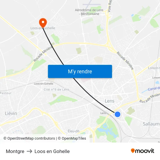 Montgre to Loos en Gohelle map