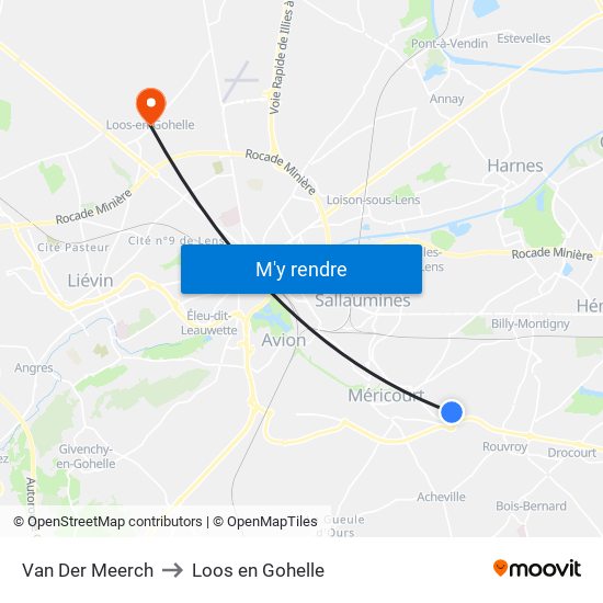 Van Der Meerch to Loos en Gohelle map