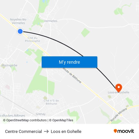 Centre Commercial to Loos en Gohelle map