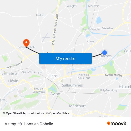 Valmy to Loos en Gohelle map