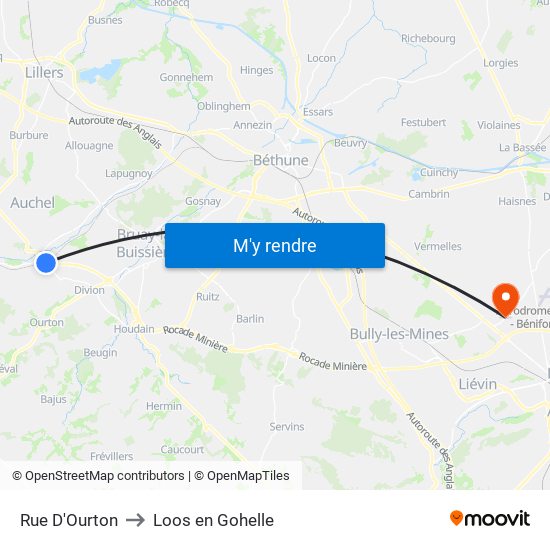 Rue D'Ourton to Loos en Gohelle map