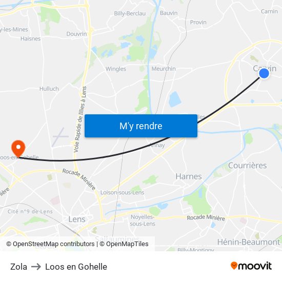 Zola to Loos en Gohelle map