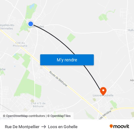 Rue De Montpellier to Loos en Gohelle map