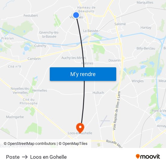 Poste to Loos en Gohelle map