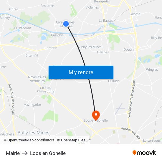 Mairie to Loos en Gohelle map