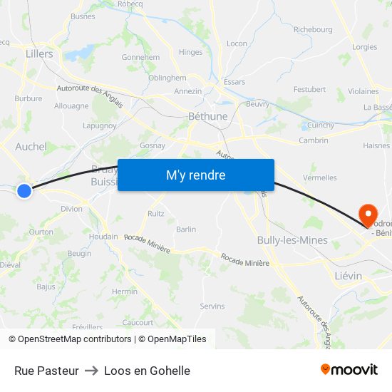 Rue Pasteur to Loos en Gohelle map