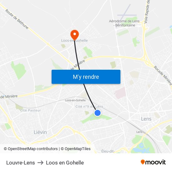 Louvre-Lens to Loos en Gohelle map